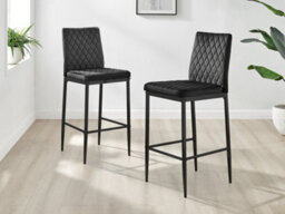 Furniturebox Set Of 2 Milan Black Diamond-Stiched Soft Touch Velvet Black Leg Padded Counter Stools - thumbnail 1