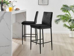 Furniturebox Set Of 2 Milan Black Diamond-Stiched Soft Touch Velvet Black Leg Padded Counter Stools - thumbnail 9