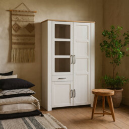 Wyld Haus Bramblecroft White And Natural Oak Display Cabinet 2 Doors