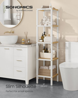 Songmics 5-Tier Bamboo Bathroom Shelf, Freestanding Narrow Shelf Unit, Multifunctional Storage Shelf, Corner Shelf - image 1