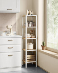 Songmics 5-Tier Bamboo Bathroom Shelf, Freestanding Narrow Shelf Unit, Multifunctional Storage Shelf, Corner Shelf - thumbnail 7