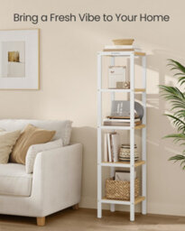 Songmics 5-Tier Bamboo Bathroom Shelf, Freestanding Narrow Shelf Unit, Multifunctional Storage Shelf, Corner Shelf - thumbnail 6