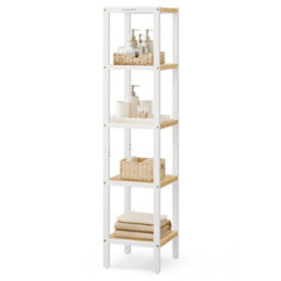 Songmics 5-Tier Bamboo Bathroom Shelf, Freestanding Narrow Shelf Unit, Multifunctional Storage Shelf, Corner Shelf - thumbnail 3