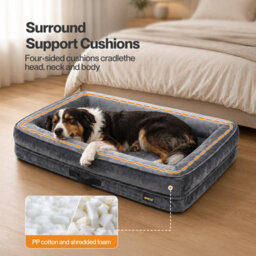 Skylos Dog Bed Xxl Orthopedic Dog Bed 4.0In Egg Crate Foam Flannel Grey - thumbnail 6