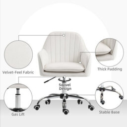 Cream White Fabric Swivel Office Chair With Adjustable Height - thumbnail 4