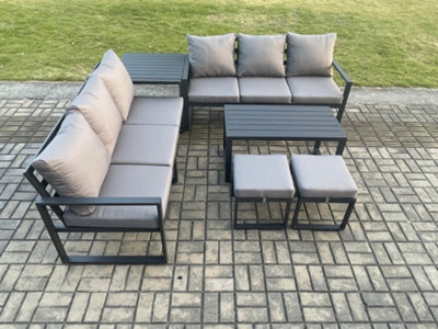 Fimous Aluminium Patio Outdoor Garden Furniture Lounge Sofa Set With Oblong Coffee Table Small Footstools Side Table Dark Grey - image 1