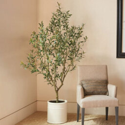 Xample Artificial 6.5Ft Olive Tree With French Crock Planter, Realistic Faux Indoor Plant, Low Maintenance Home Décor