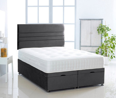 Comfy Deluxe Black Plush Foot Lift Ottoman Bed With Memory Spring Mattress And Horizontal Headboard 4Ft6 Double - image 1