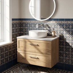 Balterley Stonnall Traditional Wall Hung 2 Drawers Vanity Unit With White Sparkle Laminate Worktop, 800mm, Autumn Oak - thumbnail 2