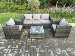 Fimous Outdoor Lounge Sofa Set Wicker Pe Rattan Garden Furniture Set With Armchair Squar Coffee Table Dark Grey Mixed - thumbnail 2