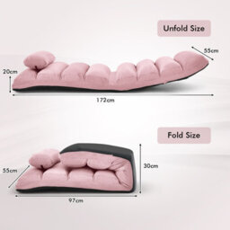 Gainoom Folding Lazy Sofa Bed Pink Upholstered 5-Position Adjustable Chaise Lounge Floor Sofa Chair W/ Pillow - thumbnail 2