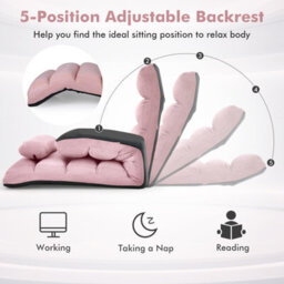 Gainoom Folding Lazy Sofa Bed Pink Upholstered 5-Position Adjustable Chaise Lounge Floor Sofa Chair W/ Pillow - thumbnail 6