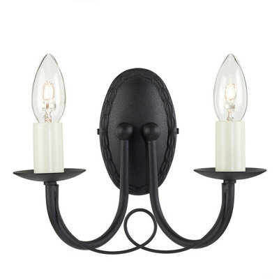 Stylish Twin Wall Light For Lower Ceilings - Black Metal With Led E14 Bulbs
