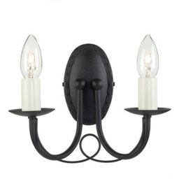 Stylish Twin Wall Light For Lower Ceilings - Black Metal With Led E14 Bulbs