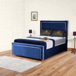 UKBEDFURNITURE Ariana Blue Plush Valvet Upholstered Bed Frame - Slatted Base With 10 Inch Orthopedic Mattress - 48 Inch Headboard - thumbnail 1