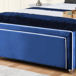 UKBEDFURNITURE Ariana Blue Plush Valvet Upholstered Bed Frame - Slatted Base With 10 Inch Orthopedic Mattress - 48 Inch Headboard - thumbnail 3