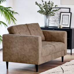 Furniturebox Uk Jenna Brown Faux Leather 2 Seater Sofa - thumbnail 2