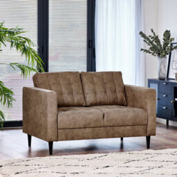 Furniturebox Uk Jenna Brown Faux Leather 2 Seater Sofa - thumbnail 1