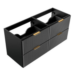 Impact Furniture Bathroom Double Vanity Unit 1200mm Countertop Wall Hung Drawer Cabinet Ribbed Black Modern Fluted Adel - thumbnail 8