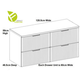 Impact Furniture Bathroom Double Vanity Unit 1200mm Countertop Wall Hung Drawer Cabinet Ribbed Black Modern Fluted Adel - thumbnail 7
