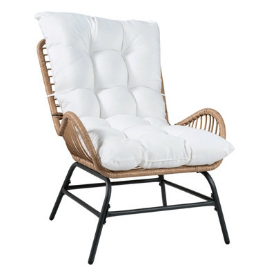 Gainoom Pe Rattan Leisure Chair White Outdoor Wicker Chair Large Patio Armchair With Cushion & Curved Armrests - image 1