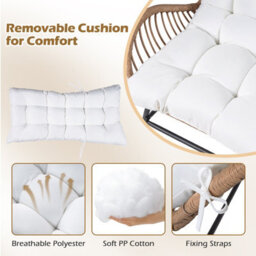 Gainoom Pe Rattan Leisure Chair White Outdoor Wicker Chair Large Patio Armchair With Cushion & Curved Armrests - thumbnail 8