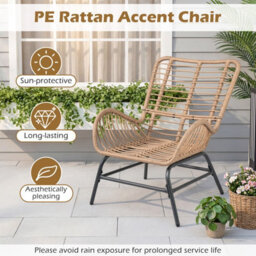 Gainoom Pe Rattan Leisure Chair White Outdoor Wicker Chair Large Patio Armchair With Cushion & Curved Armrests - thumbnail 9