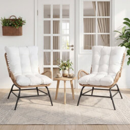 Gainoom Pe Rattan Leisure Chair White Outdoor Wicker Chair Large Patio Armchair With Cushion & Curved Armrests - thumbnail 6