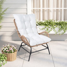 Gainoom Pe Rattan Leisure Chair White Outdoor Wicker Chair Large Patio Armchair With Cushion & Curved Armrests - thumbnail 3