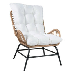 Gainoom Pe Rattan Leisure Chair White Outdoor Wicker Chair Large Patio Armchair With Cushion & Curved Armrests