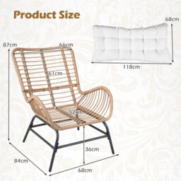 Gainoom Pe Rattan Leisure Chair White Outdoor Wicker Chair Large Patio Armchair With Cushion & Curved Armrests - thumbnail 2