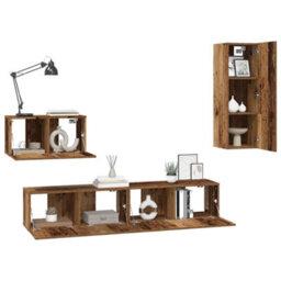 Berkfield Wall Tv Cabinet 4 Pcs Old Wood Medium Engineered Wood - thumbnail 3