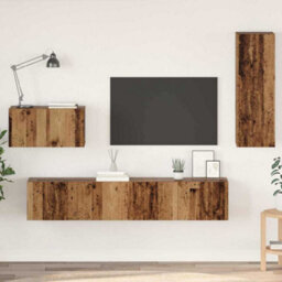 Berkfield Wall Tv Cabinet 4 Pcs Old Wood Medium Engineered Wood - thumbnail 1