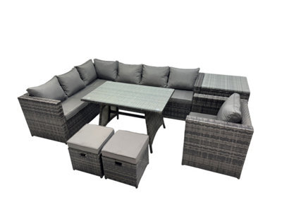 Fimous 9-Seater Outdoor Pe Rattan Sofa Set With Dining Table Patio Garden Furniture Sets With Chair 2 Small Stools Dark Grey Mixed - image 1