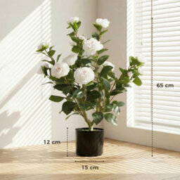 Homcom 65Cm Artificial Camellia Flower Plant With 116 Lush Leaves, White - thumbnail 3