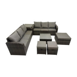Fimous Rattan Garden Outdoor Furniture Set 3 Seater Sofa Square Coffee Table Set With Side Table 3 Stools Dark Grey Mixed - thumbnail 1