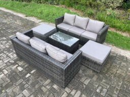 Fimous Rattan Garden Furniture Set Indoor Outdoor Patio Sofa Set With Oblong Coffee Table 2 Big Footstool 8 Seater Dark Grey - thumbnail 2