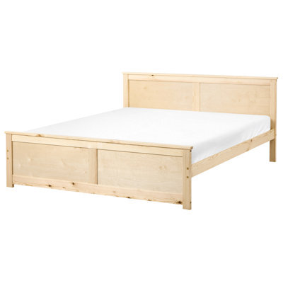 Beliani Bed Pine Wood Dauphin 160 X 200 Cm (Eu King Size) Light Brown - image 1