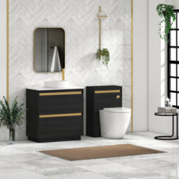 Royal Bathrooms Orion 800mm Hale Black Floor Standing Plain White Countertop Vanity Unit 2 Drawer With Art Basin & Brushed Brass Accent Trim - thumbnail 3