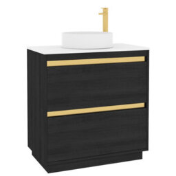 Royal Bathrooms Orion 800mm Hale Black Floor Standing Plain White Countertop Vanity Unit 2 Drawer With Art Basin & Brushed Brass Accent Trim - thumbnail 5