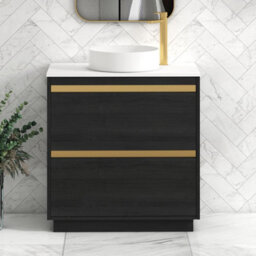 Royal Bathrooms Orion 800mm Hale Black Floor Standing Plain White Countertop Vanity Unit 2 Drawer With Art Basin & Brushed Brass Accent Trim - thumbnail 2