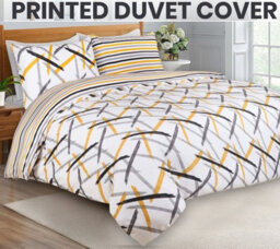 Ameha Printed Duvet Cover 3 Piece Set With Matching Pillowcase Quilt Covers Ochre Stripe Double (200X200Cm) - thumbnail 1