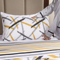 Ameha Printed Duvet Cover 3 Piece Set With Matching Pillowcase Quilt Covers Ochre Stripe Double (200X200Cm) - thumbnail 8