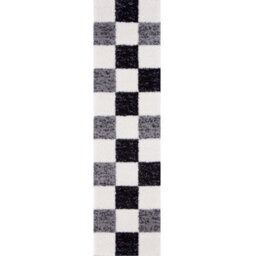 The Rugs Black Grey And Ivory Soft Checkerboard Design Fluffy Shaggy Rugs And Runners High Pile Living Room Kitchen Hallway 381 - thumbnail 1