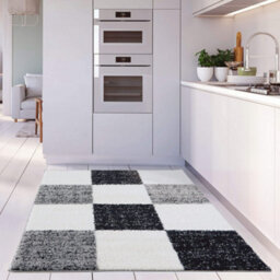 The Rugs Black Grey And Ivory Soft Checkerboard Design Fluffy Shaggy Rugs And Runners High Pile Living Room Kitchen Hallway 381 - thumbnail 6