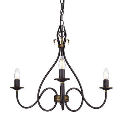 Elegant 3-Bulb Rust And Gold Chandelier Pendant Light With E14 Led Bulbs