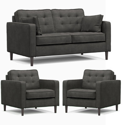 Furnishings For Less UK Eden Graphite Chenille Fabric 3 Piece Sofa Suite 2 Seater And 2 Armchairs - image 1