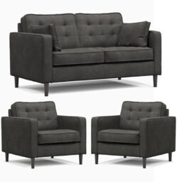 Furnishings For Less UK Eden Graphite Chenille Fabric 3 Piece Sofa Suite 2 Seater And 2 Armchairs - thumbnail 1