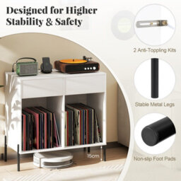 Costway Record Player Stand Double Wide Turntable Stand W/ Power Outlets-White - thumbnail 9