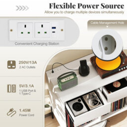 Costway Record Player Stand Double Wide Turntable Stand W/ Power Outlets-White - thumbnail 8
